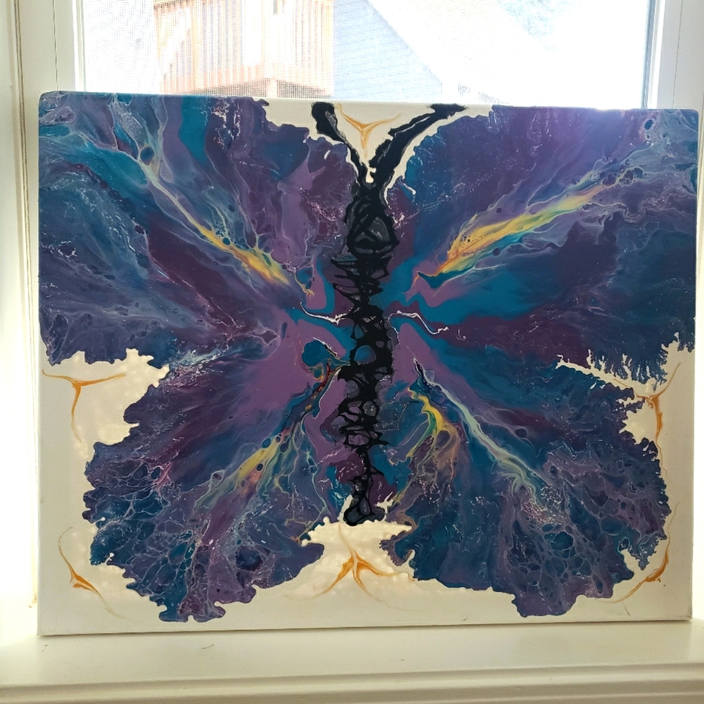 Original Handmade Acrylic Large Abstract Fluid Art Butterfly Painting by CEO